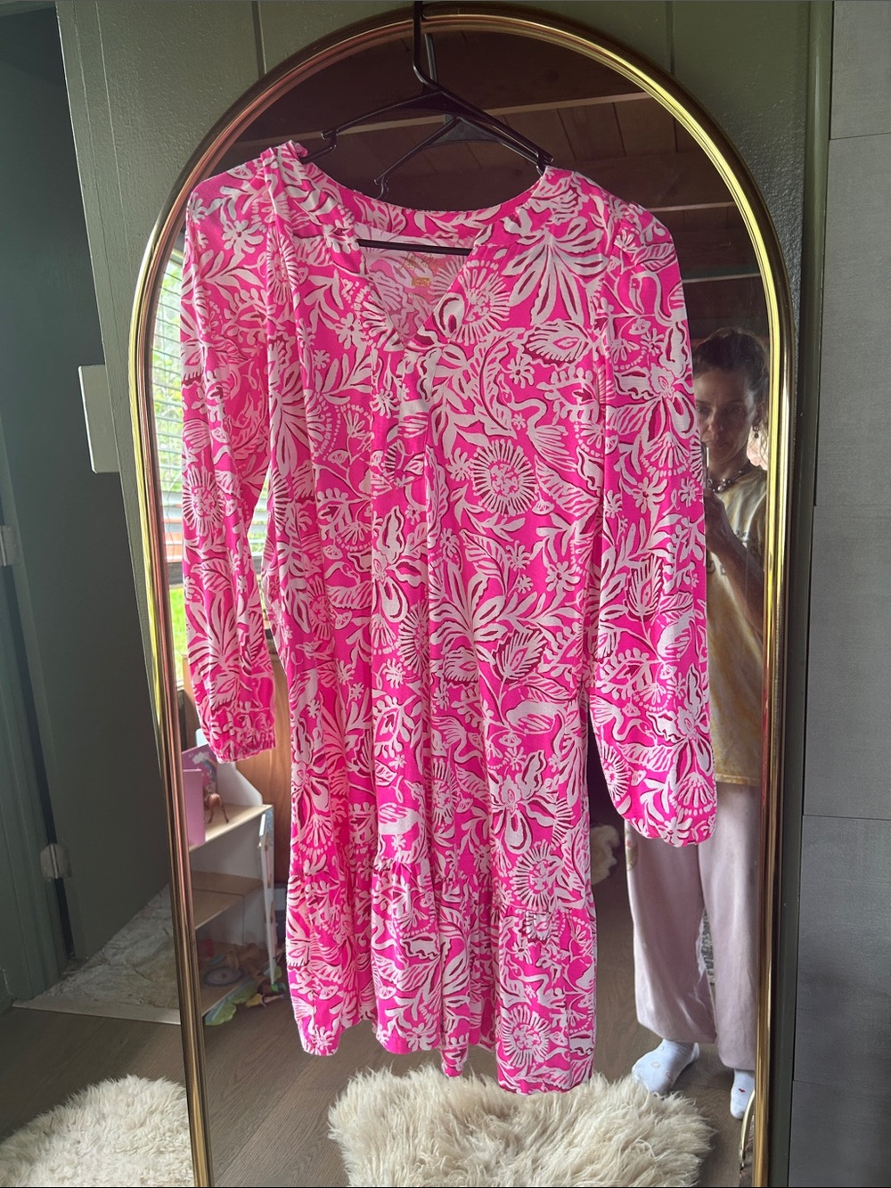 Lilly Pulitzer Hot Pink and White Floral Long Sleeve Dress
